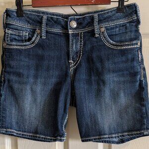 Silver Shorts Womens 29 Suki Dark Wash Stretch Denim Mid Bermuda Blue